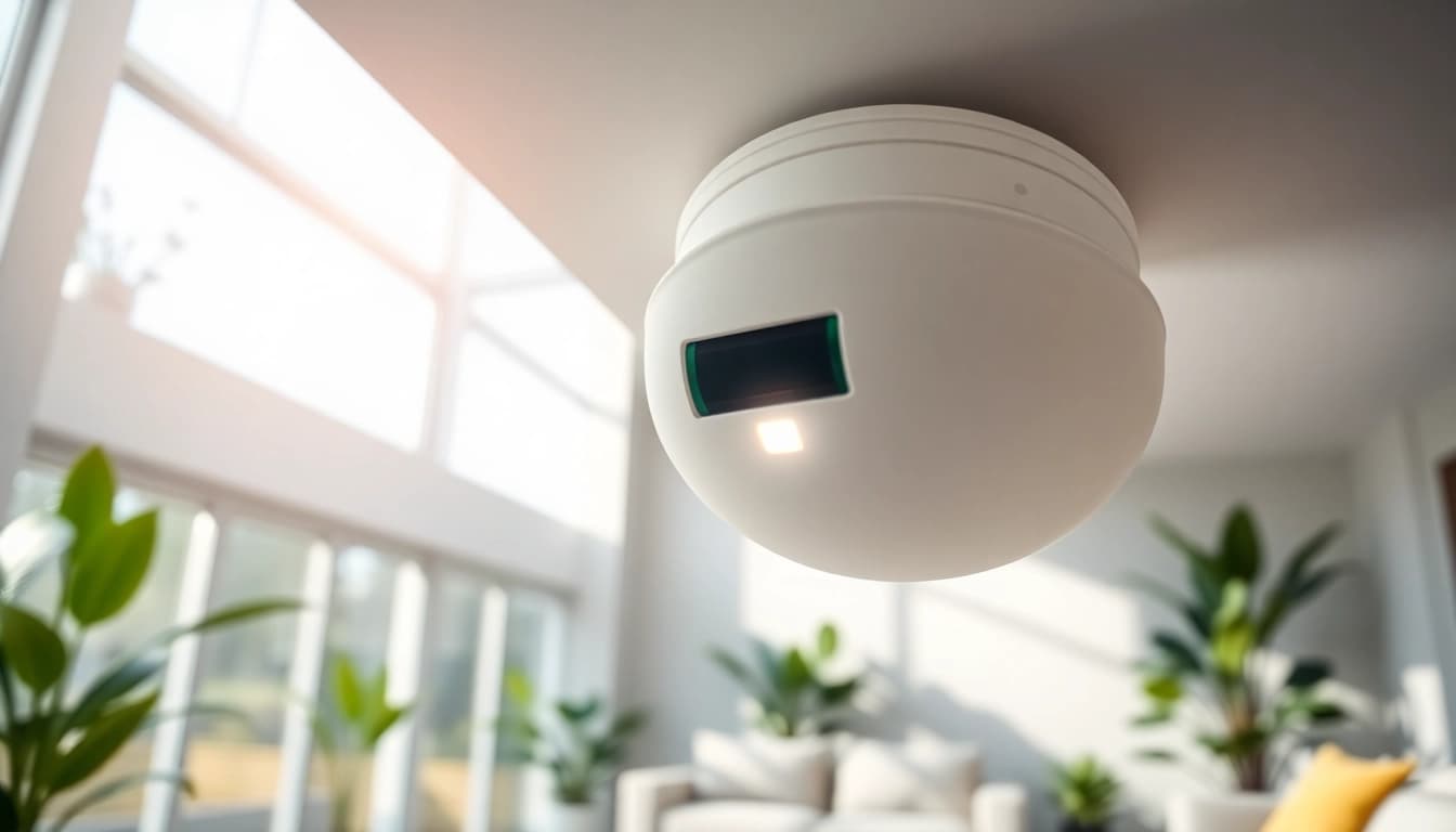 Install a durable smoke detector battery for enhanced safety in a modern living room.