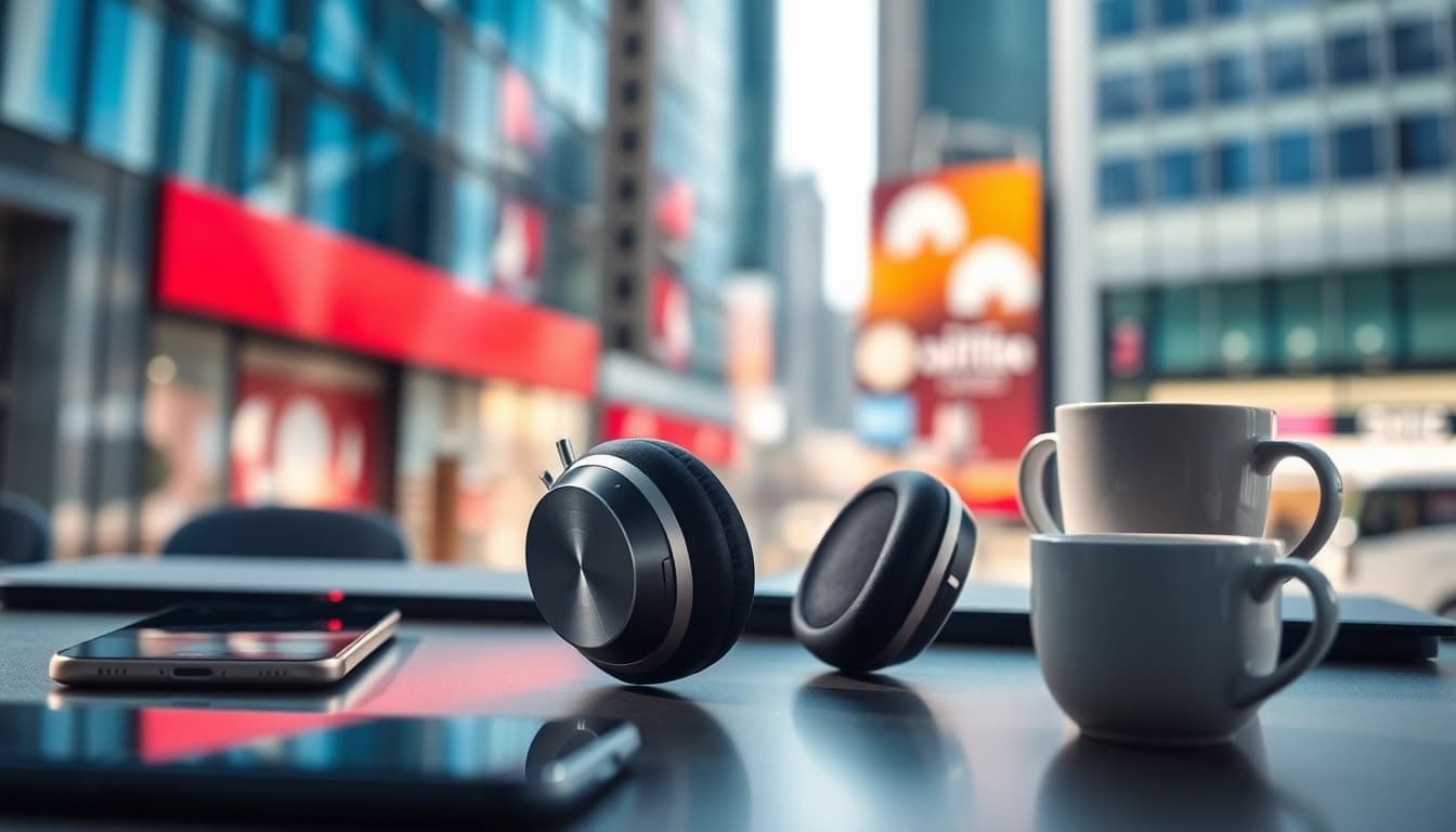 Experience unique sound with Bone X1 Bone Conduction Headphones shown in a modern workspace.