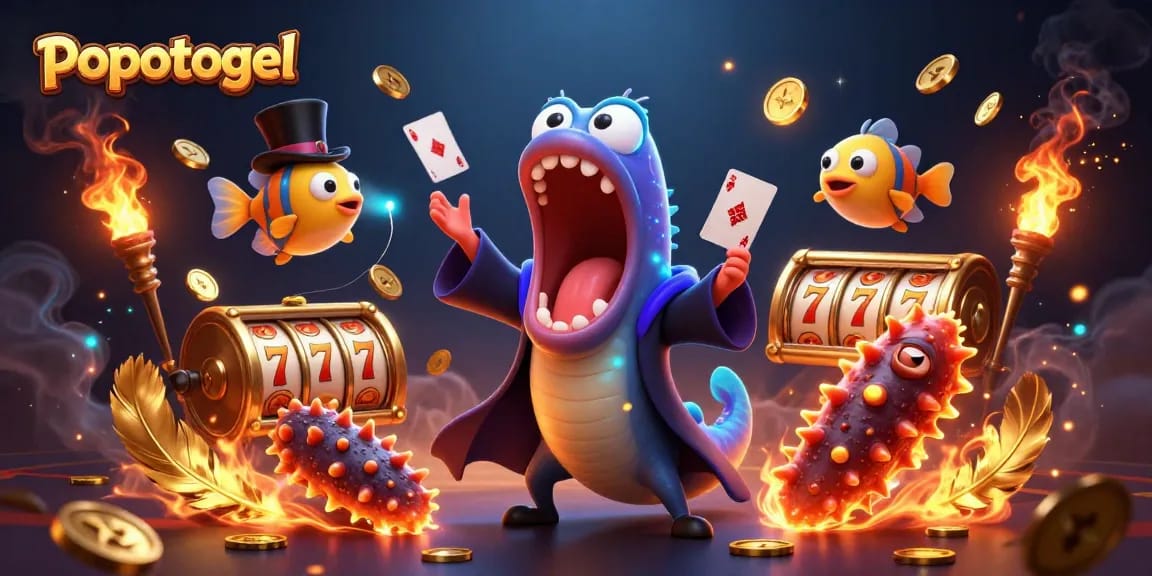 Experience the thrill of popotogel with a dynamic casino scene featuring unique characters.