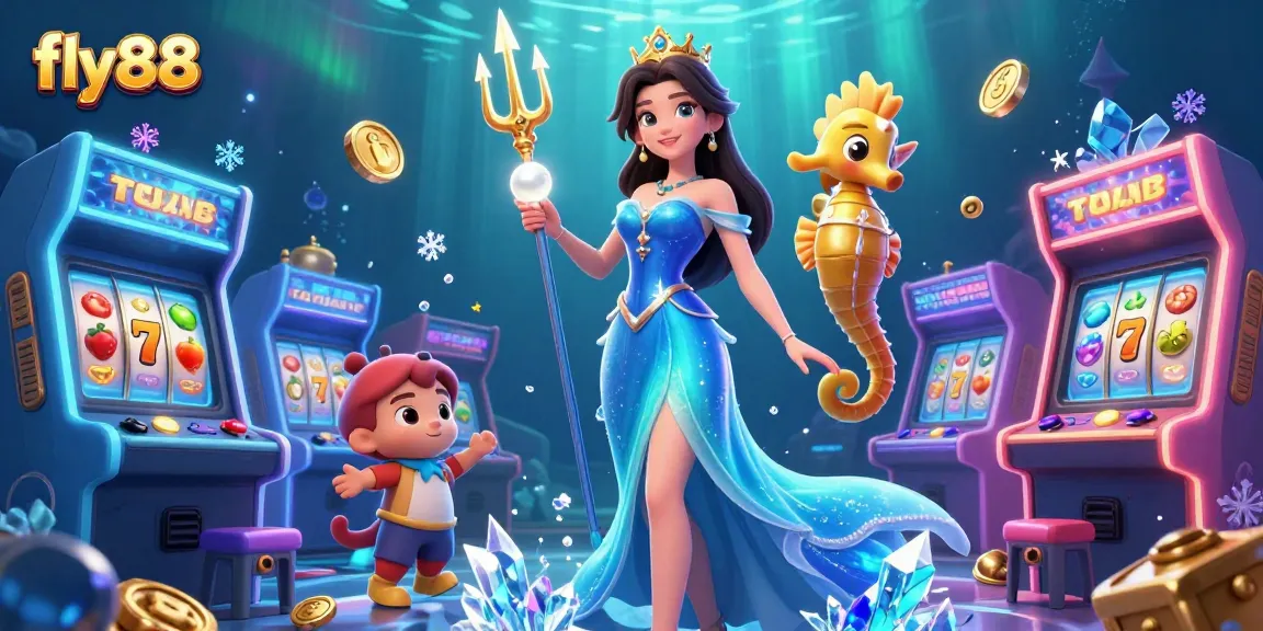 Fly88 features a stunning underwater casino scene with a glowing pearl and vibrant gaming elements.