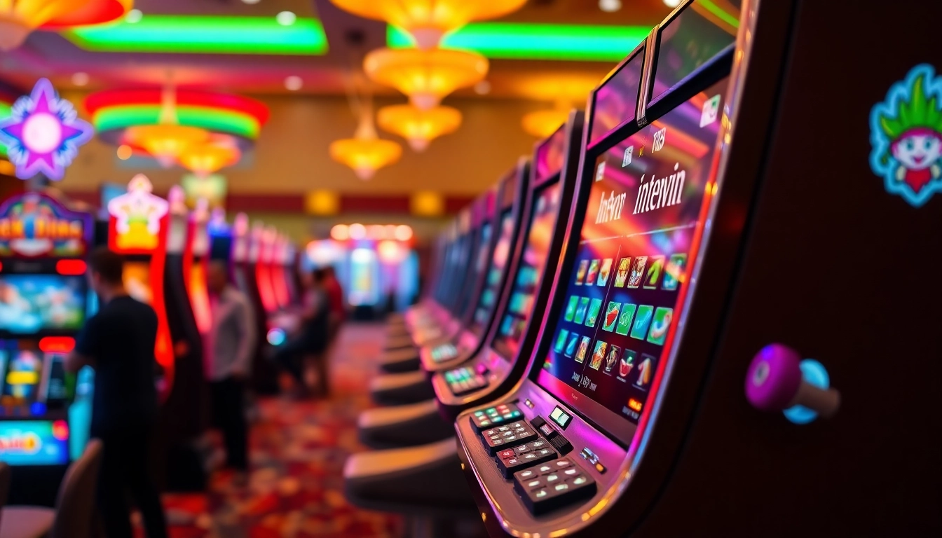 Menangkan lebih banyak di interwin slot dengan mesin slot penuh warna di kasino yang ramai.