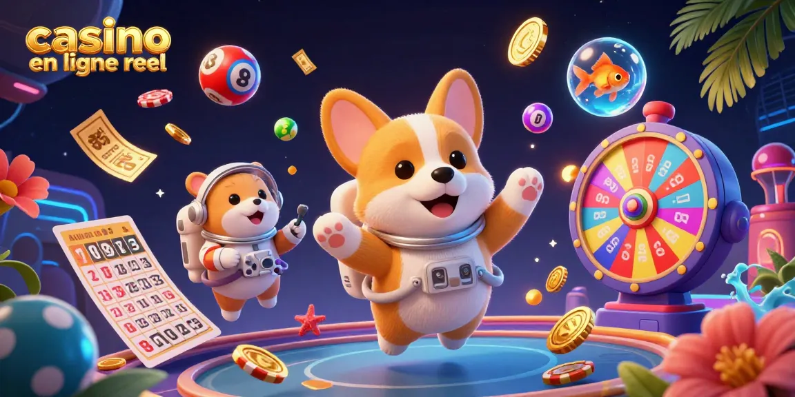 Jouez au casino en ligne réel avec enthousiasme dans une illustration dynamique et colorée.