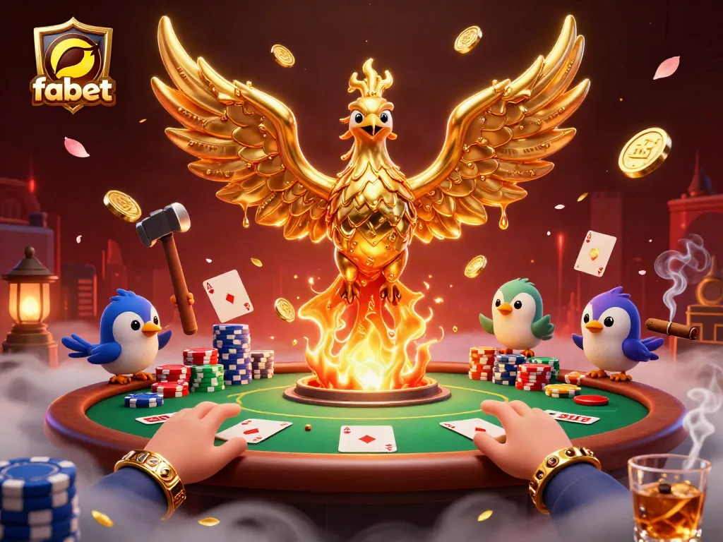 Experience fabet’s thrilling gameplay with a molten metal phoenix and vibrant poker elements.