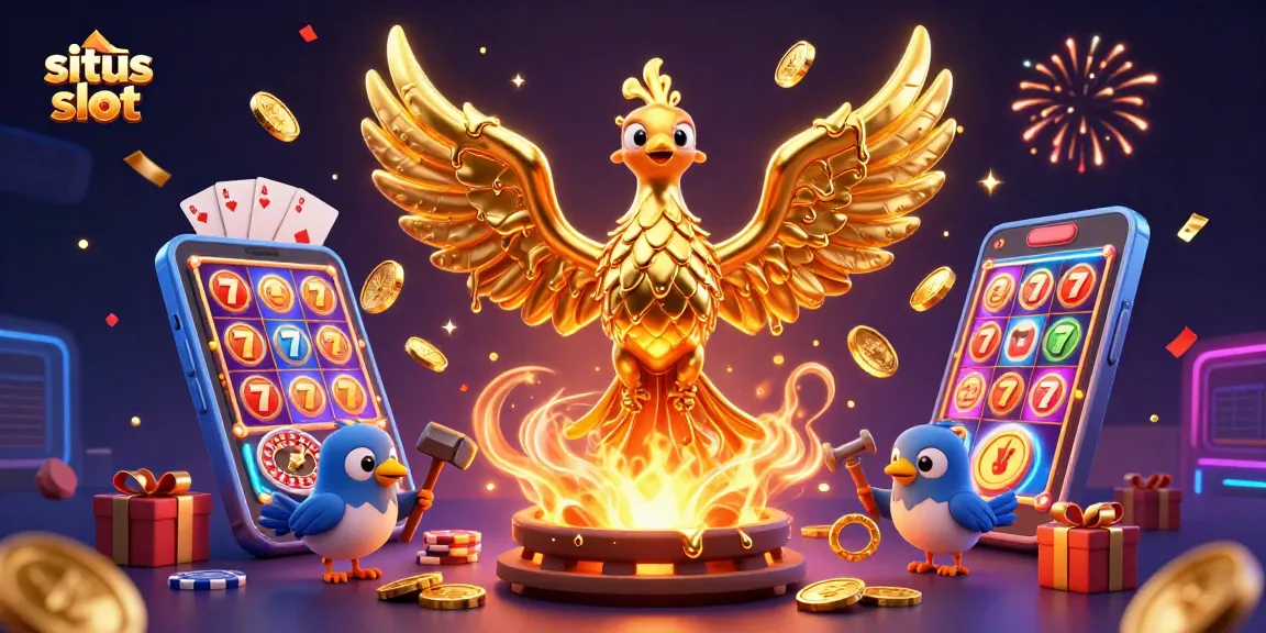 Experience the excitement of situs slot with a golden phoenix, jackpot coins, and dynamic casino elements.