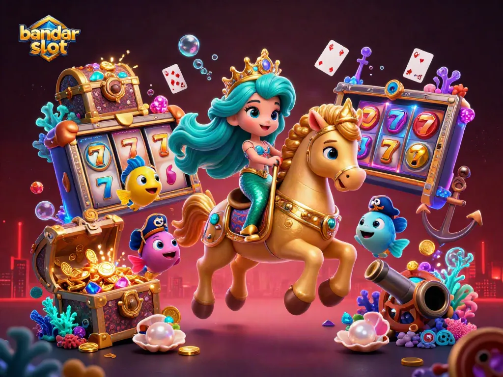 Experience excitement and thrill with bandar slot action featuring a vibrant 3D scene filled with slot elements.