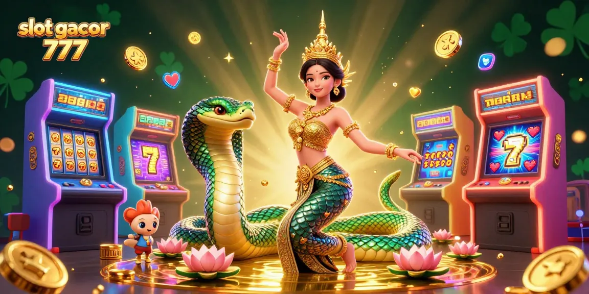 Engage with slot gacor 777 in a vibrant 3D casino scene featuring a Thai dancer and a colorful Naga serpent.