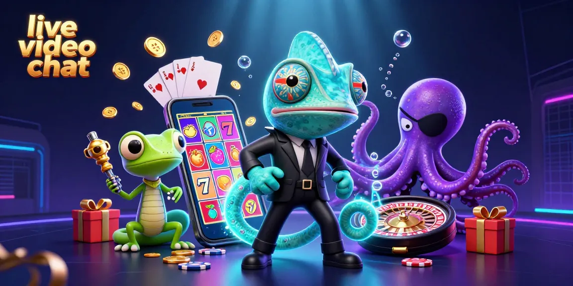 Engage with live video chat experiences in a vibrant casino-themed digital illustration featuring dynamic characters.