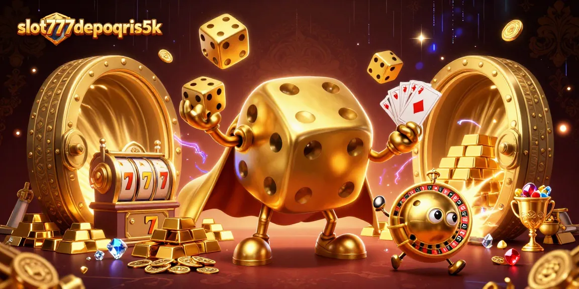 Experience thrilling jackpots with slot777depoqris5k, featuring vibrant 3D casino elements and characters.