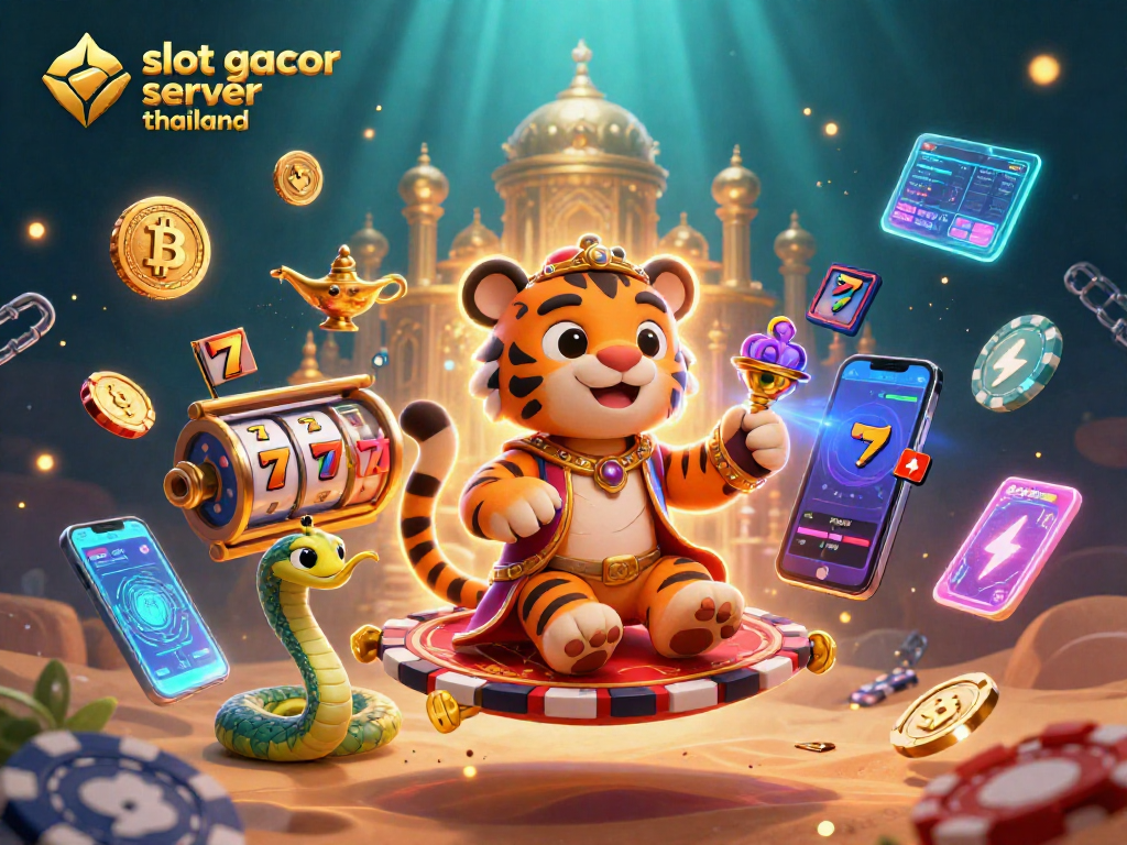 Spin the reels with excitement on slot gacor server thailand amid a rich desert scene filled with treasures.