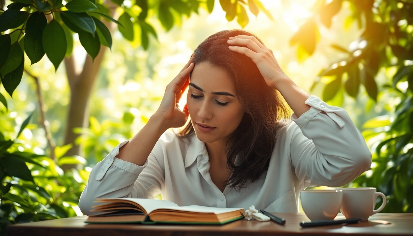 An individual reflecting on anxiety symptoms in a tranquil natural environment.