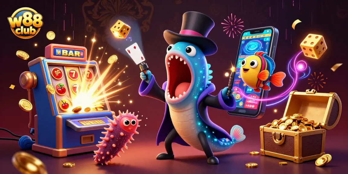 Hãy khám phá w88 club với hình ảnh các nhân vật dưới đại dương đang biểu diễn trò ảo thuật với các trò chơi cá cược hấp dẫn.