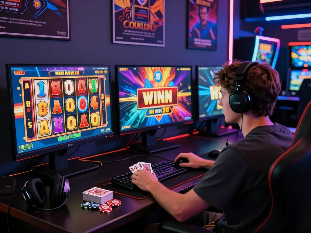 Pengguna menikmati pengalaman bermain slot gacor yang mendebarkan dengan visual online yang cerah dan suasana dinamis.