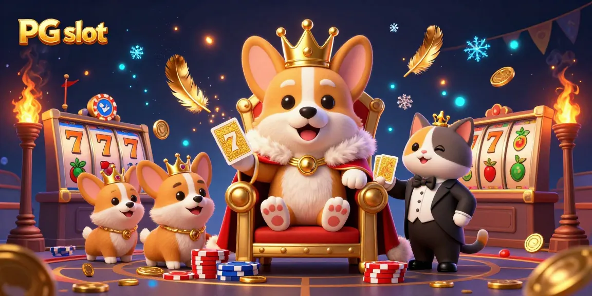 Experience thrilling spins with PG slot slots featuring a royal corgi on poker chips.