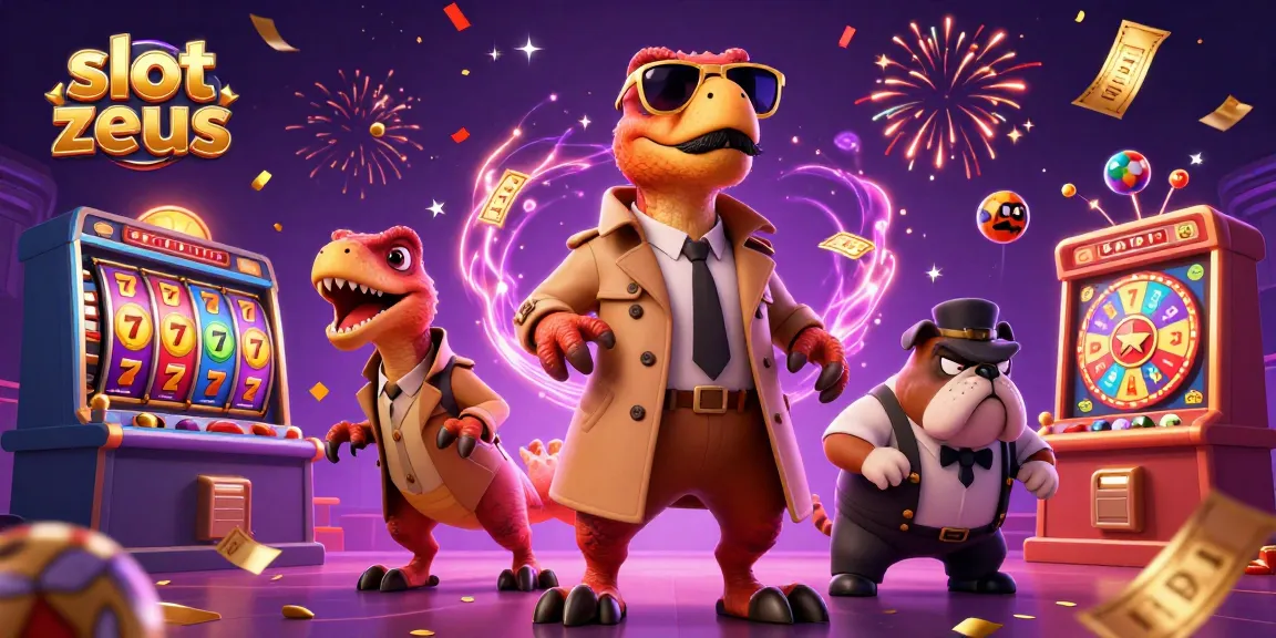 Spin and win on slot zeus as raptors in disguise enter an upscale casino lounge with vibrant game elements.