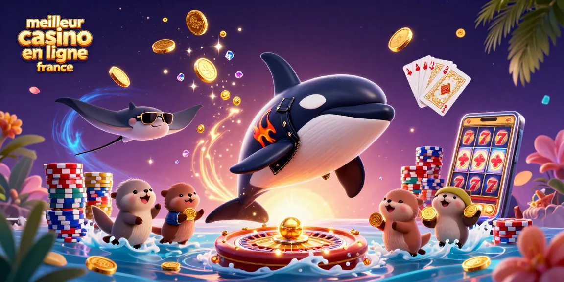 Profitez du meilleur casino en ligne en France avec une scène dynamique de jeux et personnages colorés.