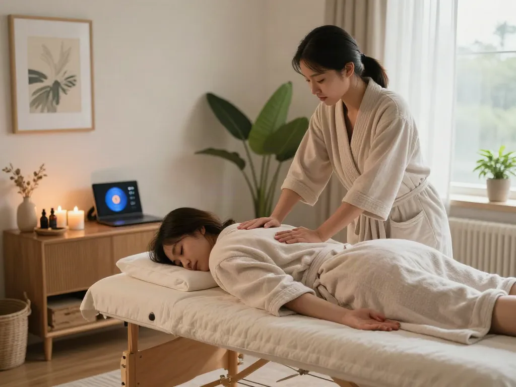 Enjoying 방이동출장마사지 in a tranquil home setting with soothing ambiance.