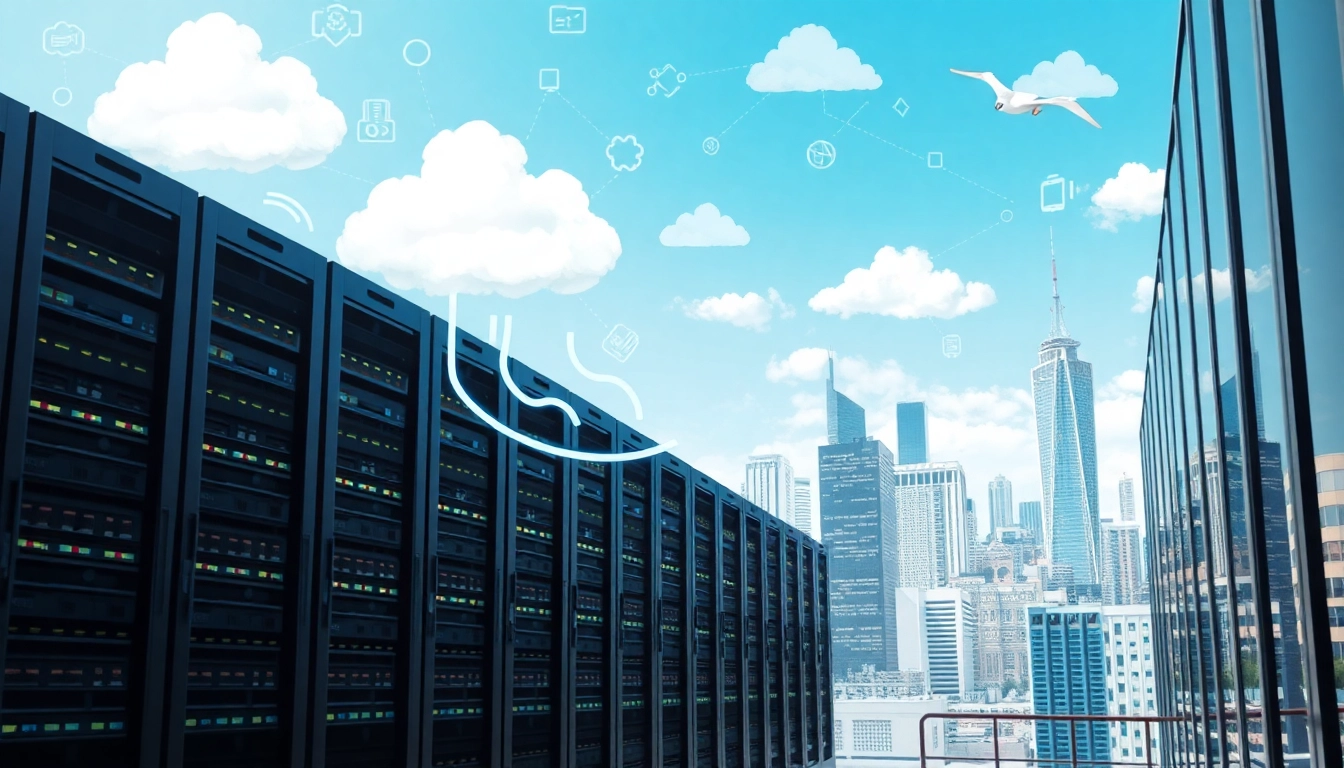 Visual representation of cloud migration services showcasing a seamless transition from on-premises data centers to cloud environments.