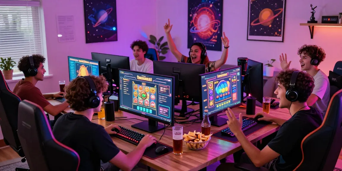 Spaceman slot game players experiencing excitement in a vibrant gaming room