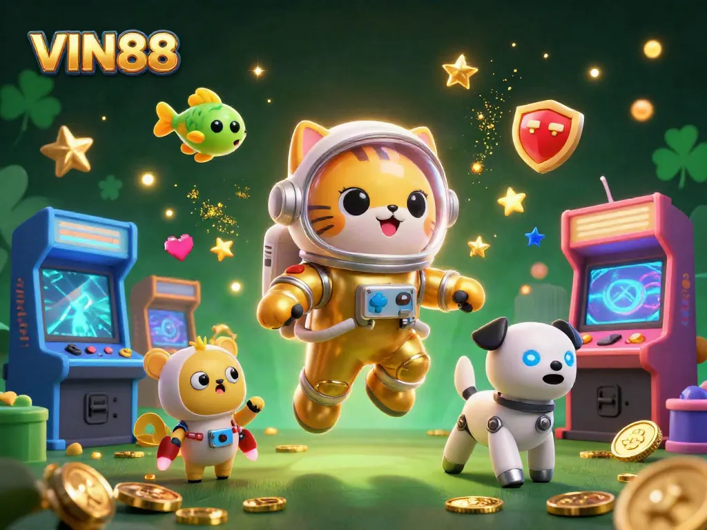 Engage in exciting gameplay with VIN88 at the vibrant online casino featuring a unique space-themed illustration.