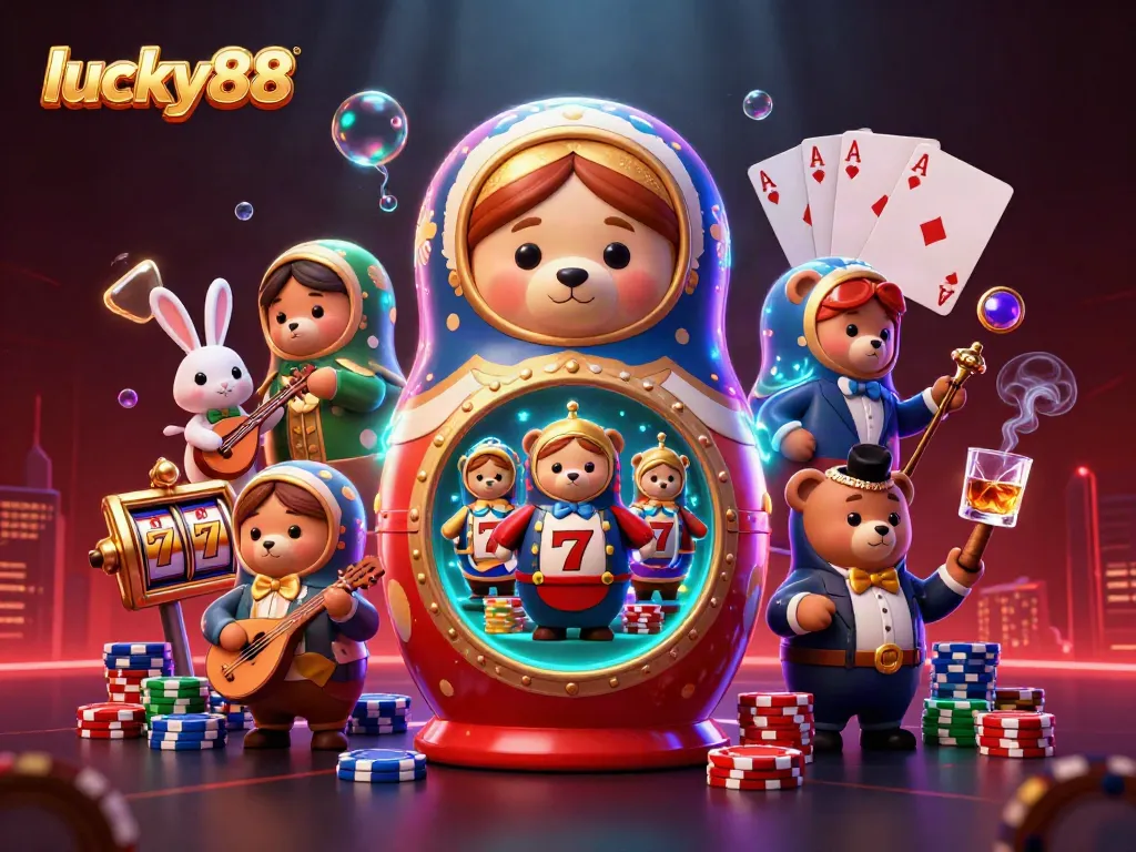Experience winning strategies for lucky88 in this colorful casino-themed 3D illustration.