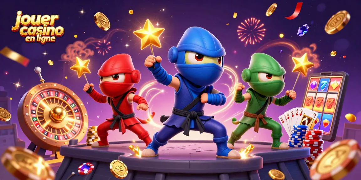 Jouer au casino en ligne avec une équipe de caméléons ninjas sous un ciel étoilé.
