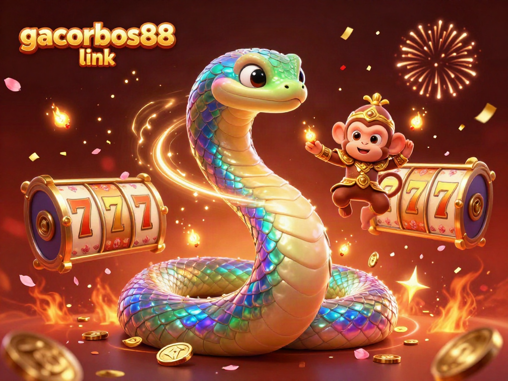 Spin the reels and win big with gacorbos88 link in this vibrant 3D casino illustration.