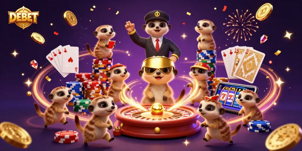 Engage in thrilling action with DEBET at the vibrant casino run by whimsical meerkats.