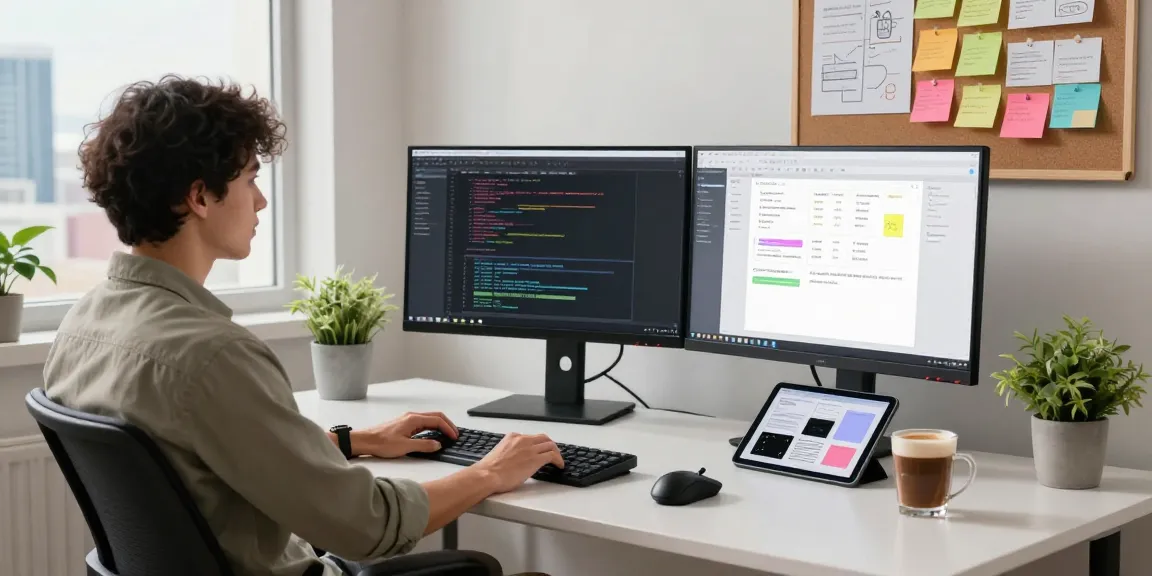 Developer coding in modern workspace with 纸飞机中文版 theme, showcasing productivity and creativity.