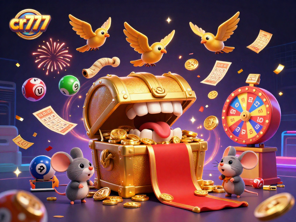 Memenangkan jackpot dengan cr777 dan hadiah menarik lainnya dalam ilustrasi kasino yang penuh warna.