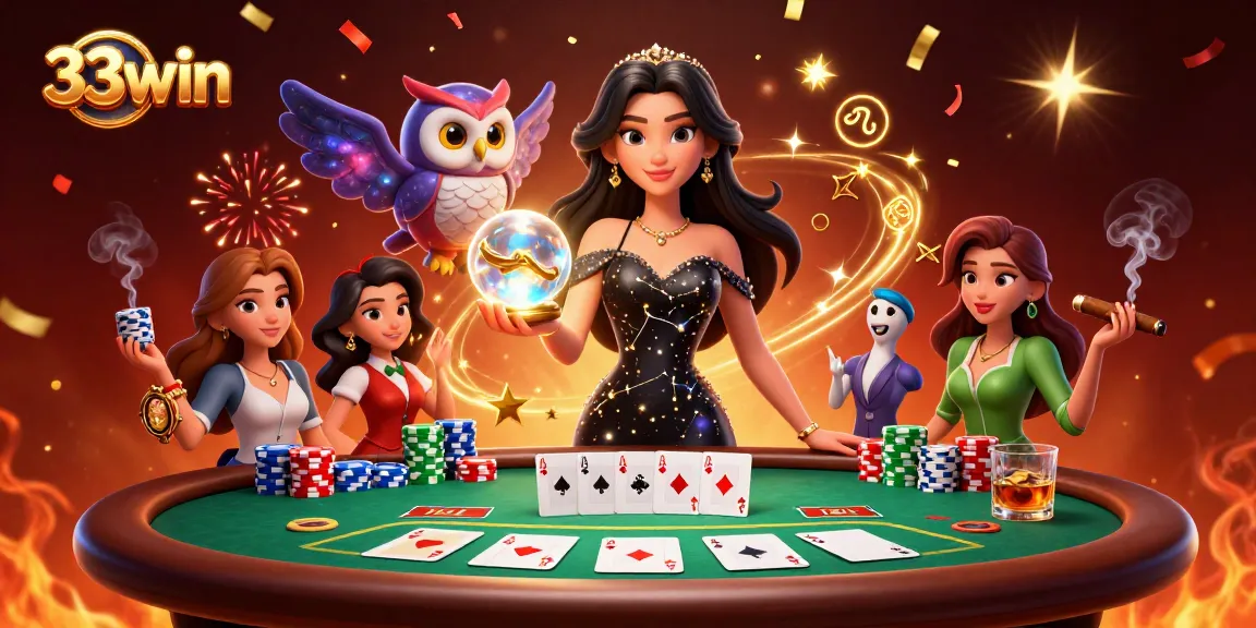Play poker strategically at 33win with the stunning casino scene featuring a mystical allure.