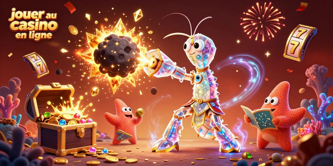 Jouer au casino en ligne avec une explosion de pièces d'or et de joyaux, illustrant l'excitation des jeux d'argent.