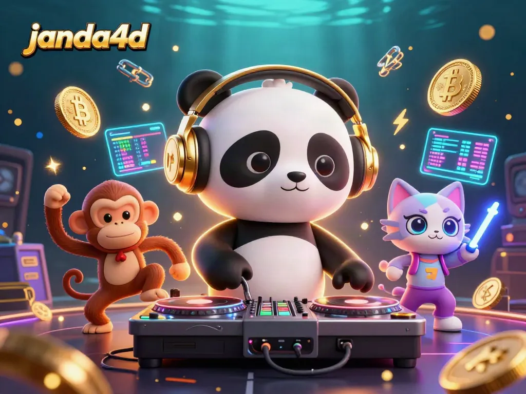 JANDA4D menghadirkan suasana perjudian dengan DJ panda dan karakter lucu dalam adegan pemandangan slot
