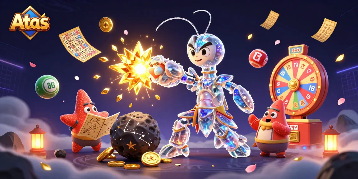 Atas Casino showcases golden gem action with vibrant bingo and lottery elements.