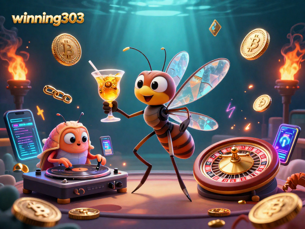 Experience winning303 with a vibrant 3D casino mascot and thrilling gaming elements.