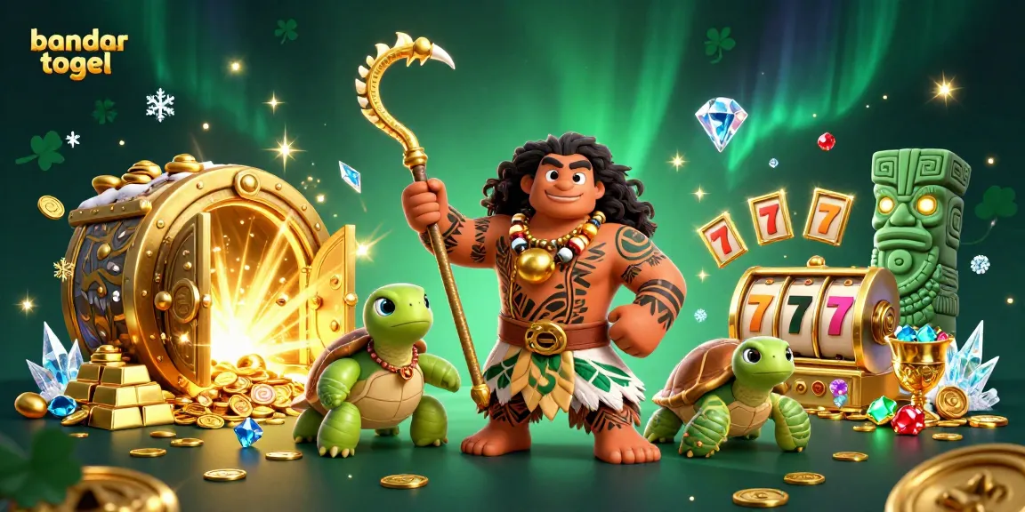 Engage with bandar togel through this vibrant casino-themed illustration filled with treasures and gaming elements.