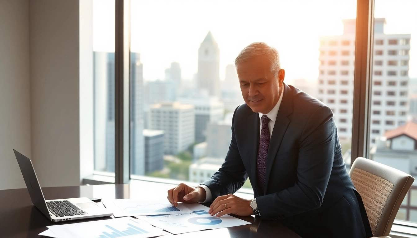 Investment management San Antonio expert analyzing financial portfolios in a modern office.