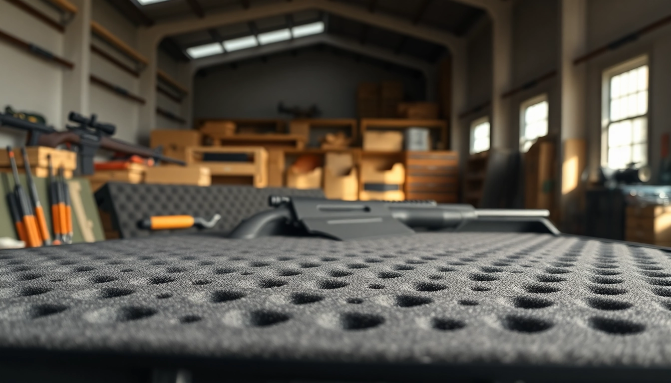 Showcasing foam for rifle case with textured compartments in a well-lit setting.