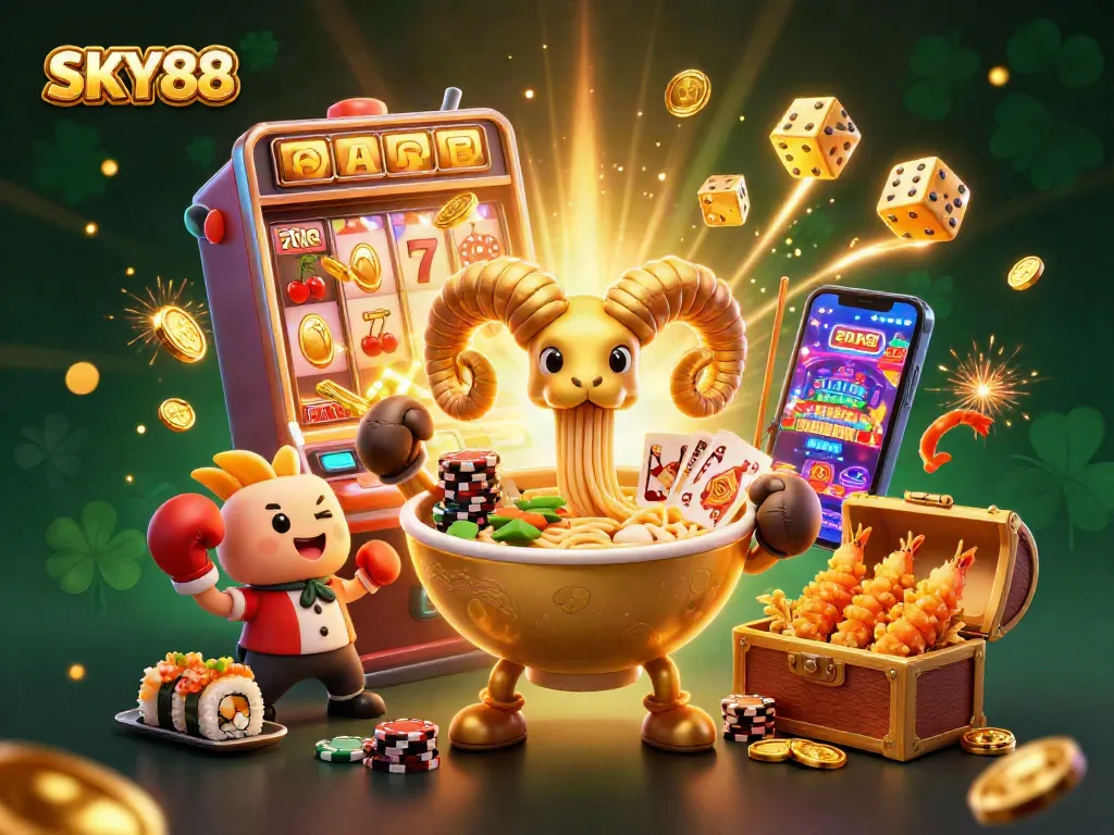 Experience thrilling jackpots with SKY88 at this vibrant, animated casino scene filled with excitement.