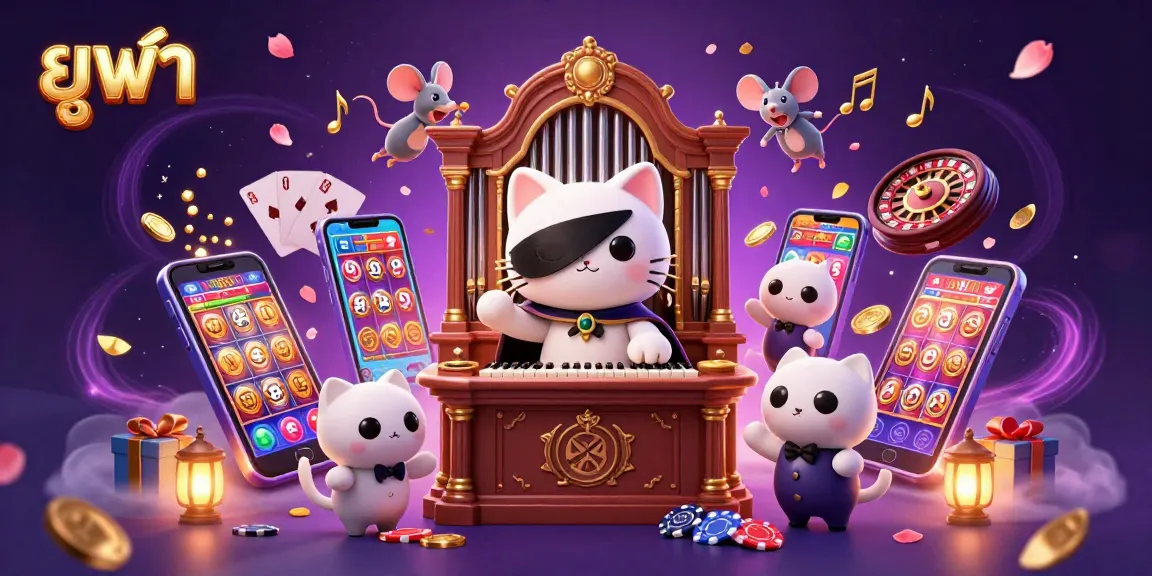 Engage with ยูฟ่า by admiring a rich casino illustration showcasing a dynamic scene filled with card games, slots, and festive elements.
