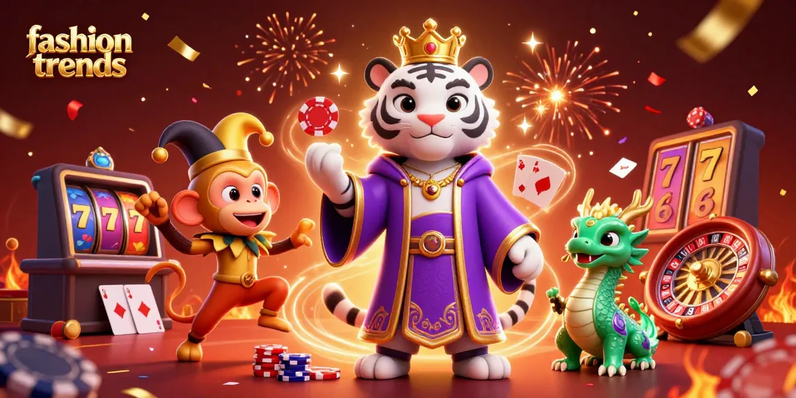 Experience fashion trends in a vibrant casino scene with a tiger and monkey juggling poker chips.