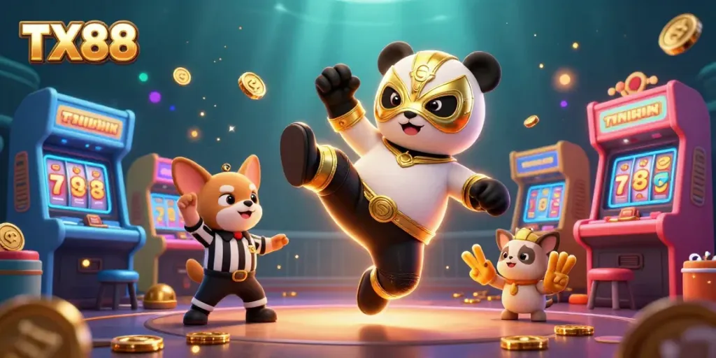 Experience thrilling casino action with TX88 featuring an exciting cartoon scene of animated characters and casino elements.