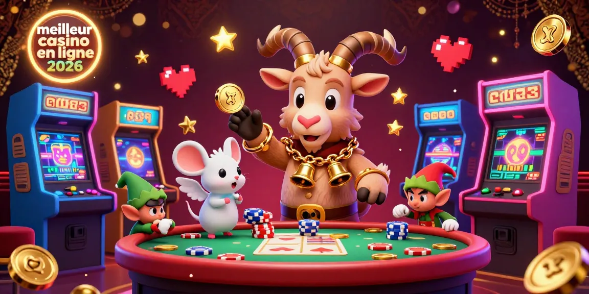 Plongez dans l'univers dynamique du meilleur casino en ligne 2026 avec une scène festive de Krampus, une souris ange et des lutins voleurs.