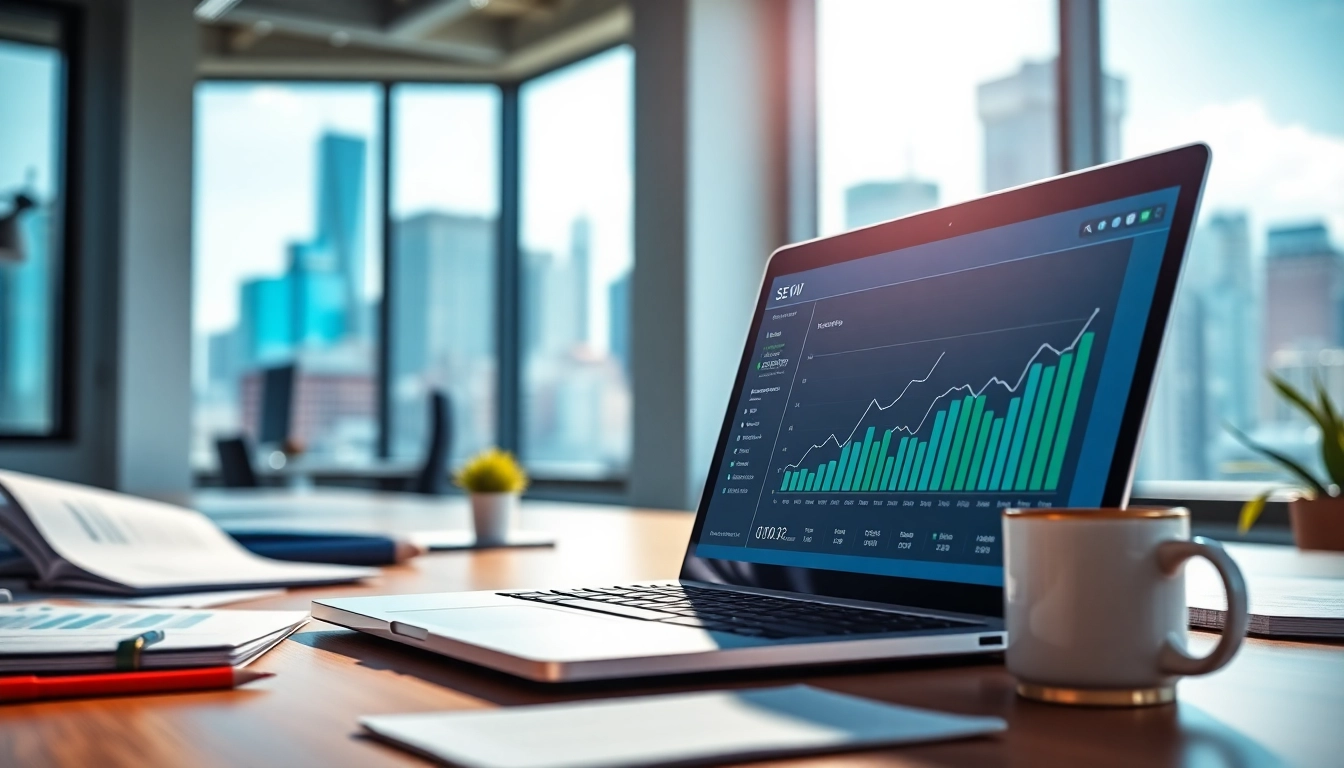 Analyze SEO performance trends with professional digital marketing metrics displayed on a laptop.