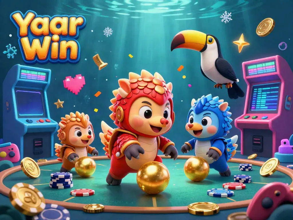 Experience Yaar Win with rival pangolins bowling through poker chips in a vibrant 3D casino scene.