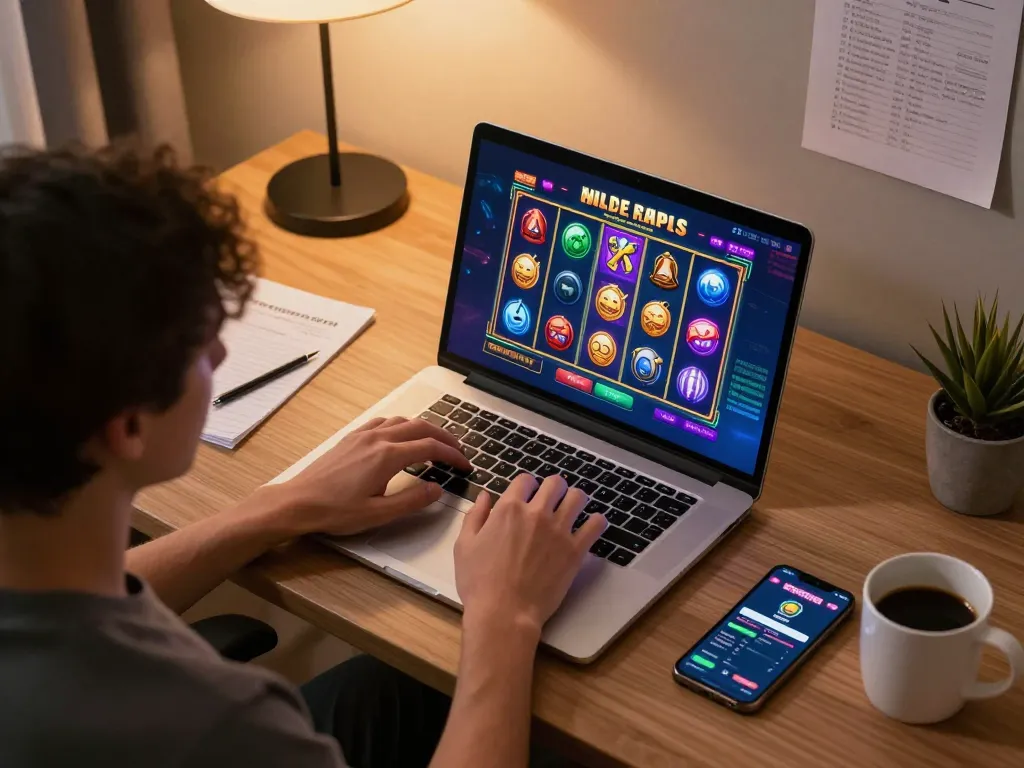 Engaging in online slot games at home, showcasing effective agen slot strategies in action.