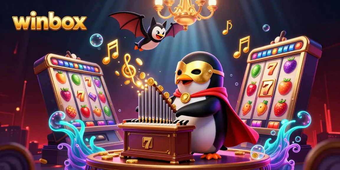 Winbox offers thrilling casino experiences with vibrant slot reels, golden coins, and captivating characters.