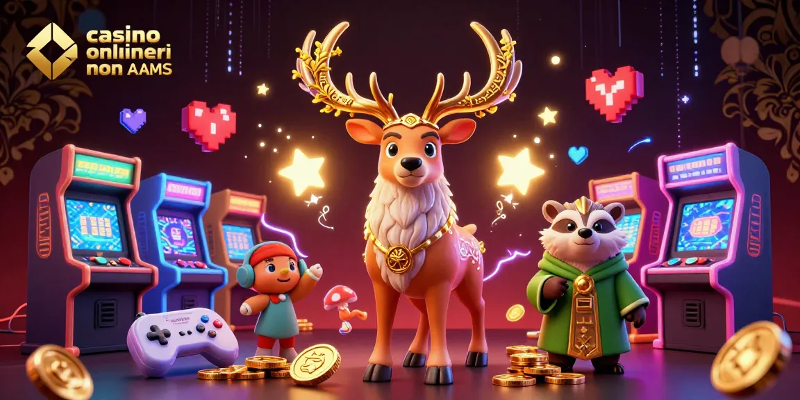 Interagisci con i casinò online stranieri non AAMS attraverso arte 3D vibrante che mostra elementi di gioco e personaggi mistici.