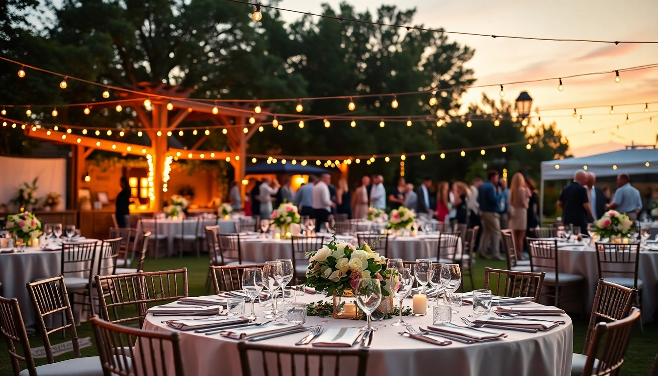 Elegant table rentals enhance outdoor event atmosphere with vibrant decor and guest engagement.