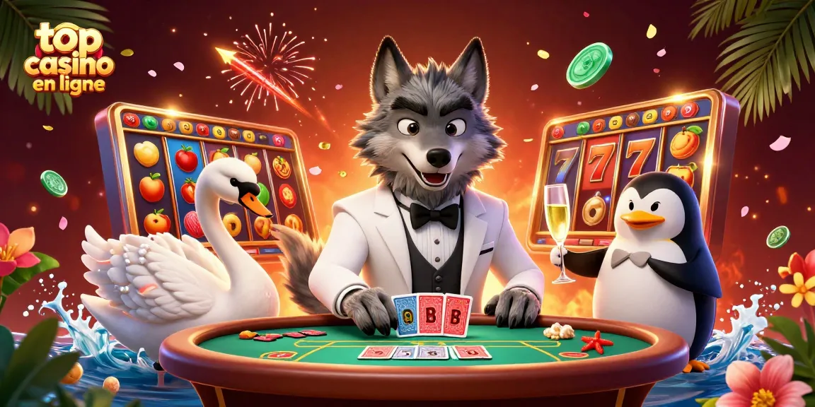Explorez les meilleures options de jeux dans le top casino en ligne avec des symboles de chance et de la fête.
