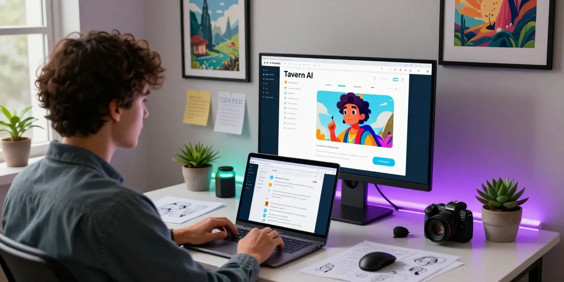 Engaging Tavern AI workspace with user creating AI characters in a cozy digital environment.